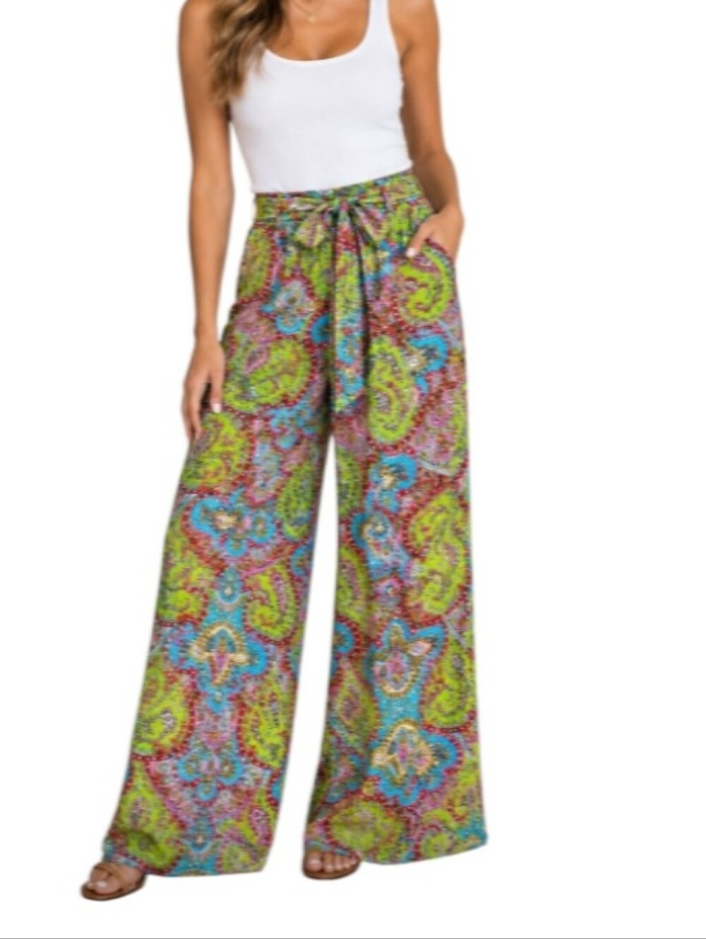 Umgee Wide-Leg Belted Paisley Pants-NWOT